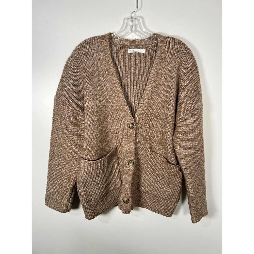 OAK + FORT Brown Chunky Knit Oversized Academia Cardigan Sweater Small
